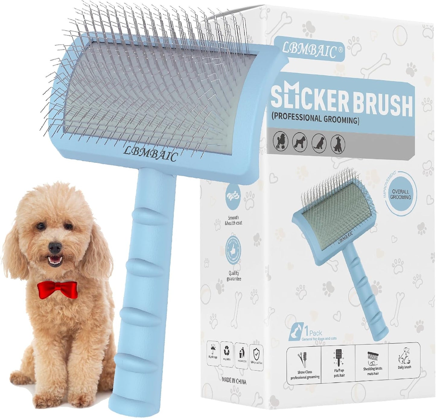 LBMBAIC curved slicker brush front view professional pet grooming tool for dogs