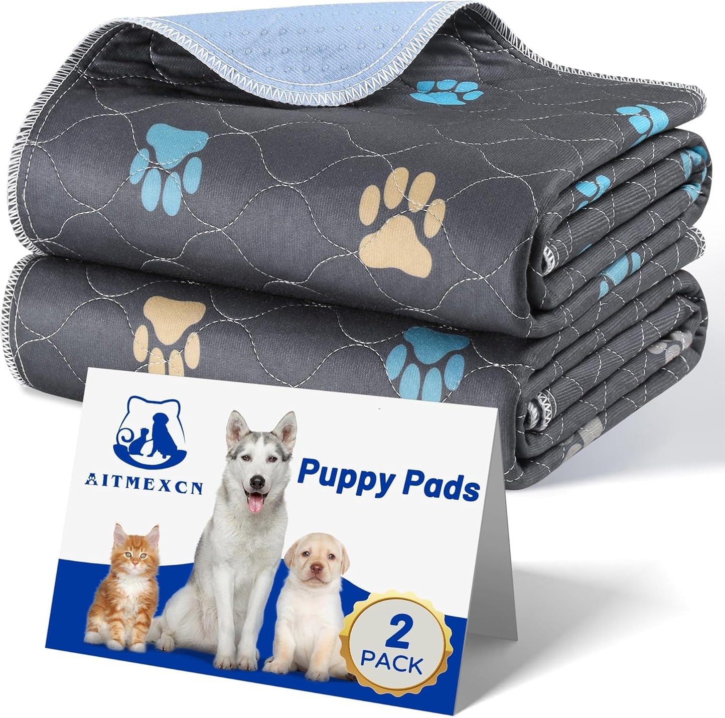 Aitmexcn Washable Puppy Dog Pee Pad 2 pack set front view