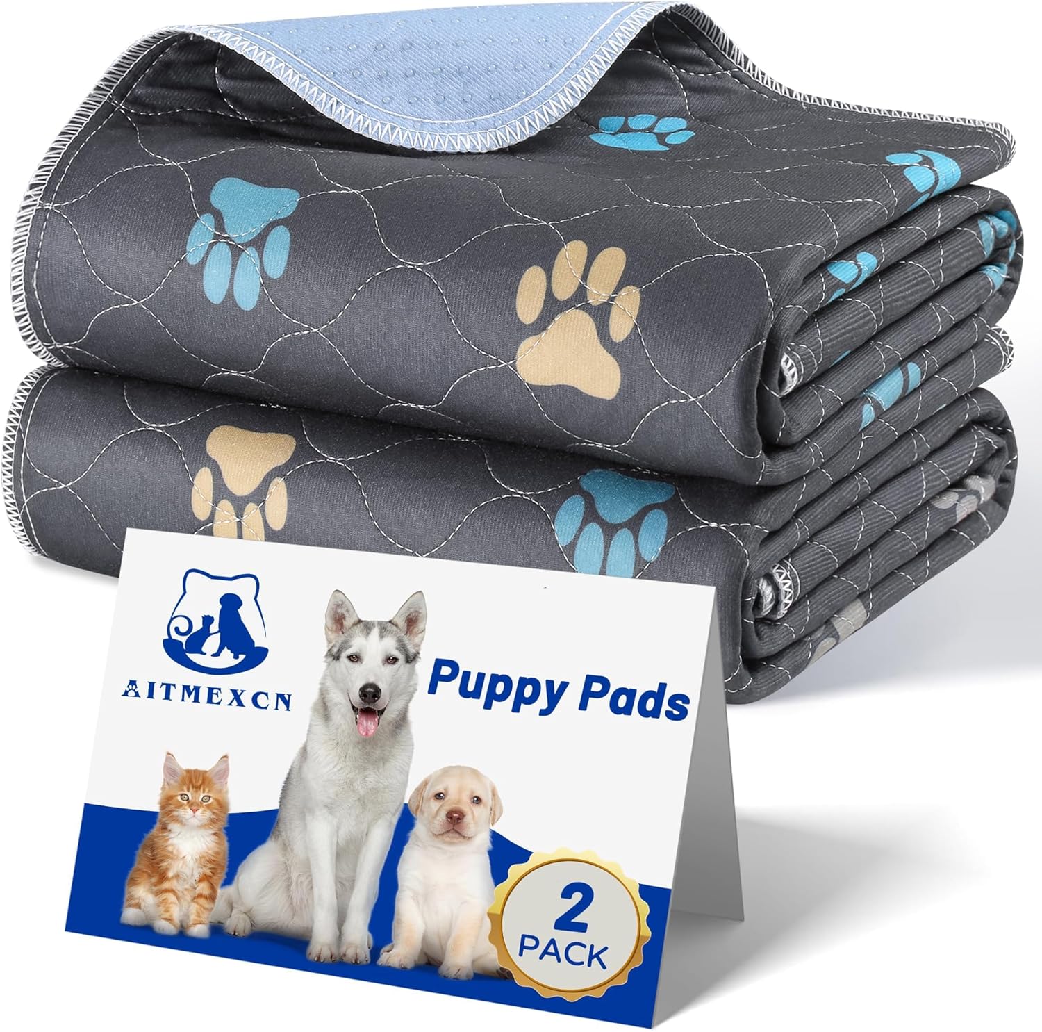 Aitmexcn Washable Puppy Dog Pee Pad 2 pack set front view