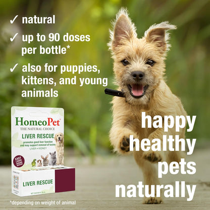 Back label of HomeoPet Liver Rescue showing administration dosage instructions