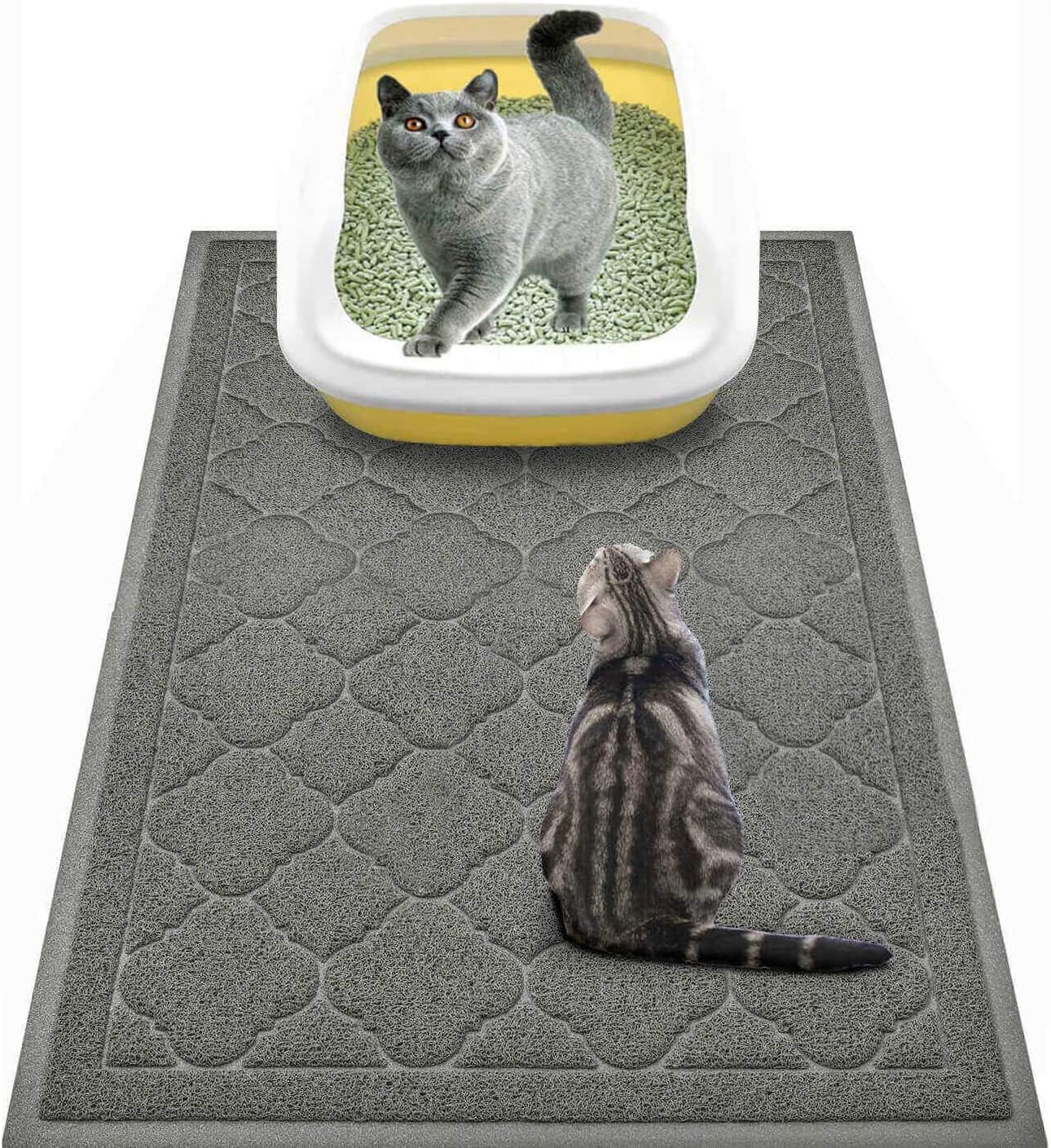 WePet Cat Litter Box Mat, Kitty Premium PVC Pad, Durable Trapping Rug, Phthalate Free, Urine-Resistant, Scatter Control, XXL 47 x 36 Inch, Grey - Image 9