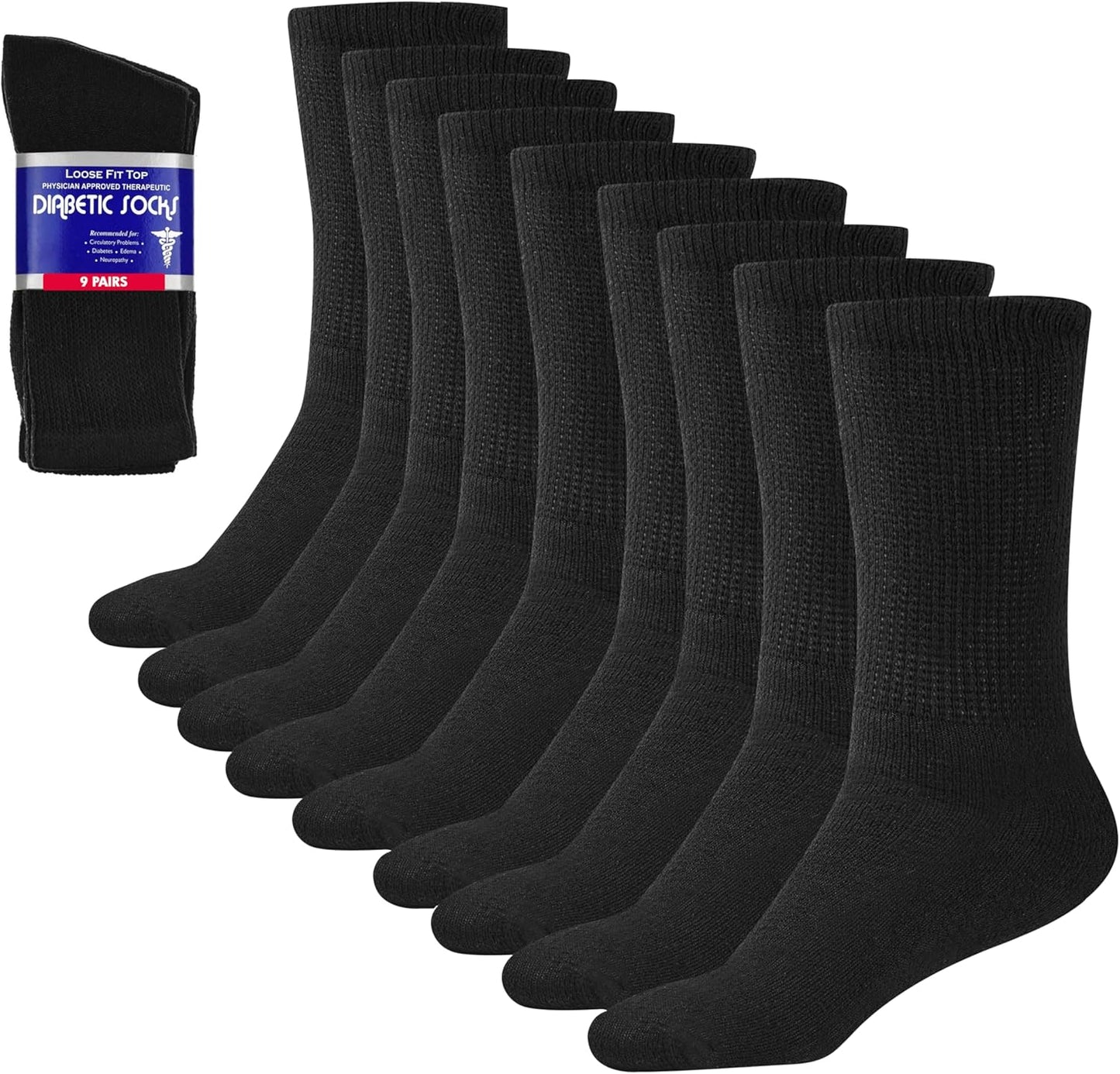 GERVRA Diabetic Socks 9 pair pack front view showing non-binding top