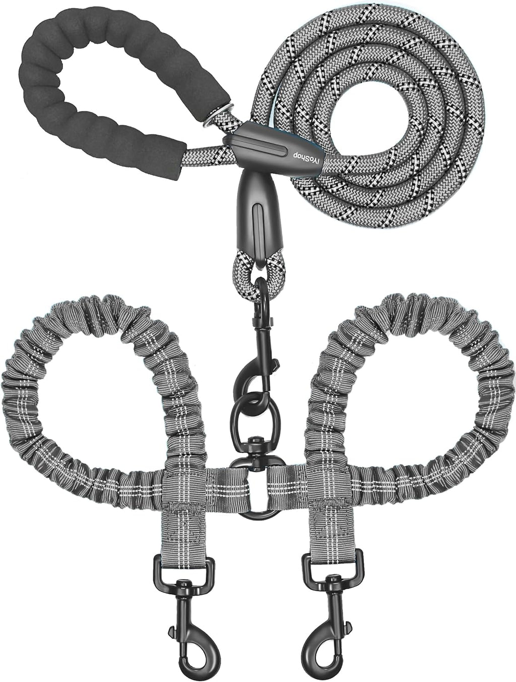 iYoShop Dual Dog Leash - 360 degrees Swivel, No Tangle Walking Leash with Shock Absorbing Bungee for Two Dogs (Large, 25-150 lbs, Black) - Image 10