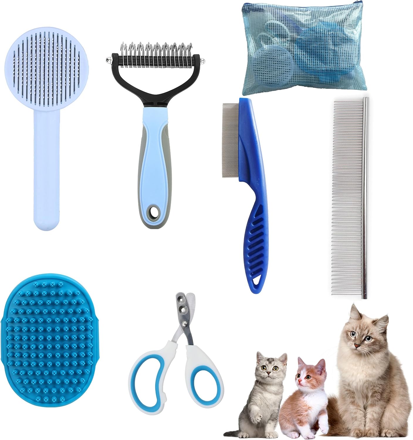 Cat Grooming Brush Kit 6 Tools - Deshedding & Dematting for Long/Short Hair, Self-Cleaning Slicker Brush with 6-in-1 Flea Comb for Cats & Kittens (Pink) - Image 9