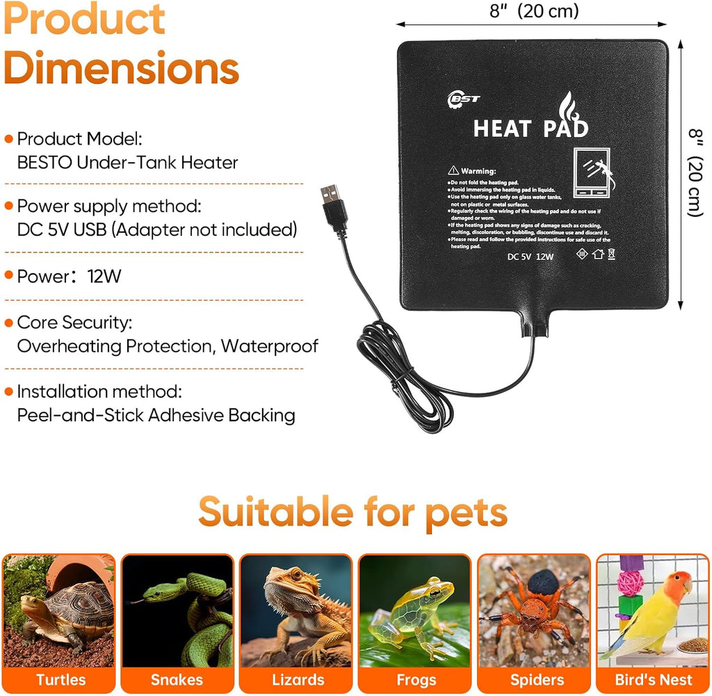 Reptile heating pad for snake terrarium highlighting the safe low voltage connection