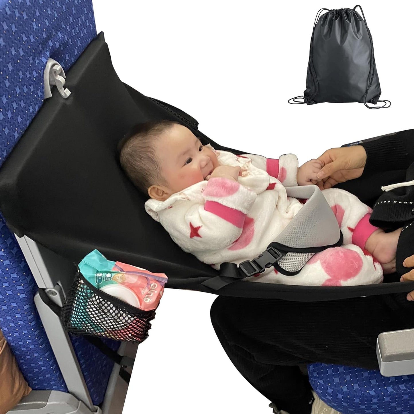 MueKeesam toddler airplane seat extender front view installed on economy seat