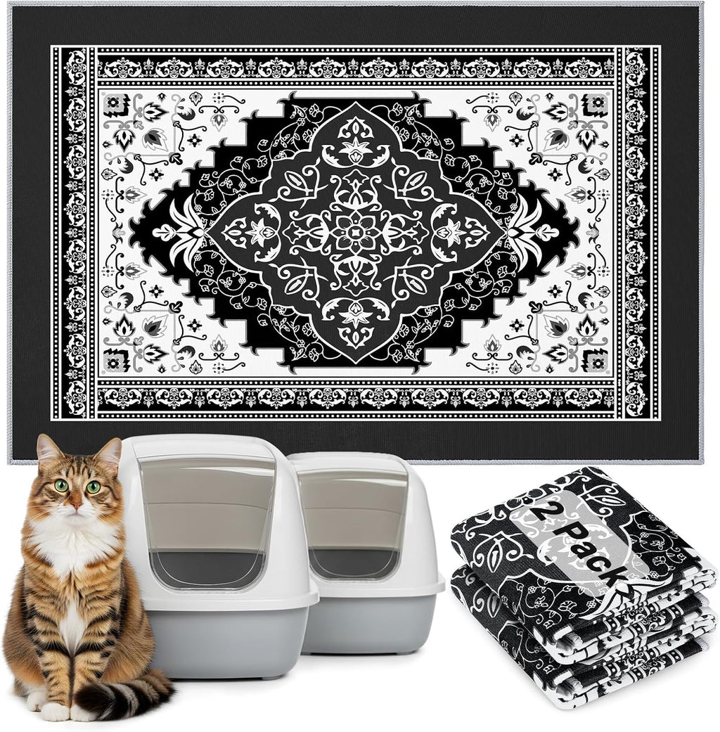 Bienbee Cat Litter Mat, 2PCS 33"x22" Machine Washable Litters Box Mats Non-Slip &Waterproof Cat Litters Trapping Mats Easy to Clean Mat for Litter Box Less Waste Protects Floors Dark Green L - Image 10