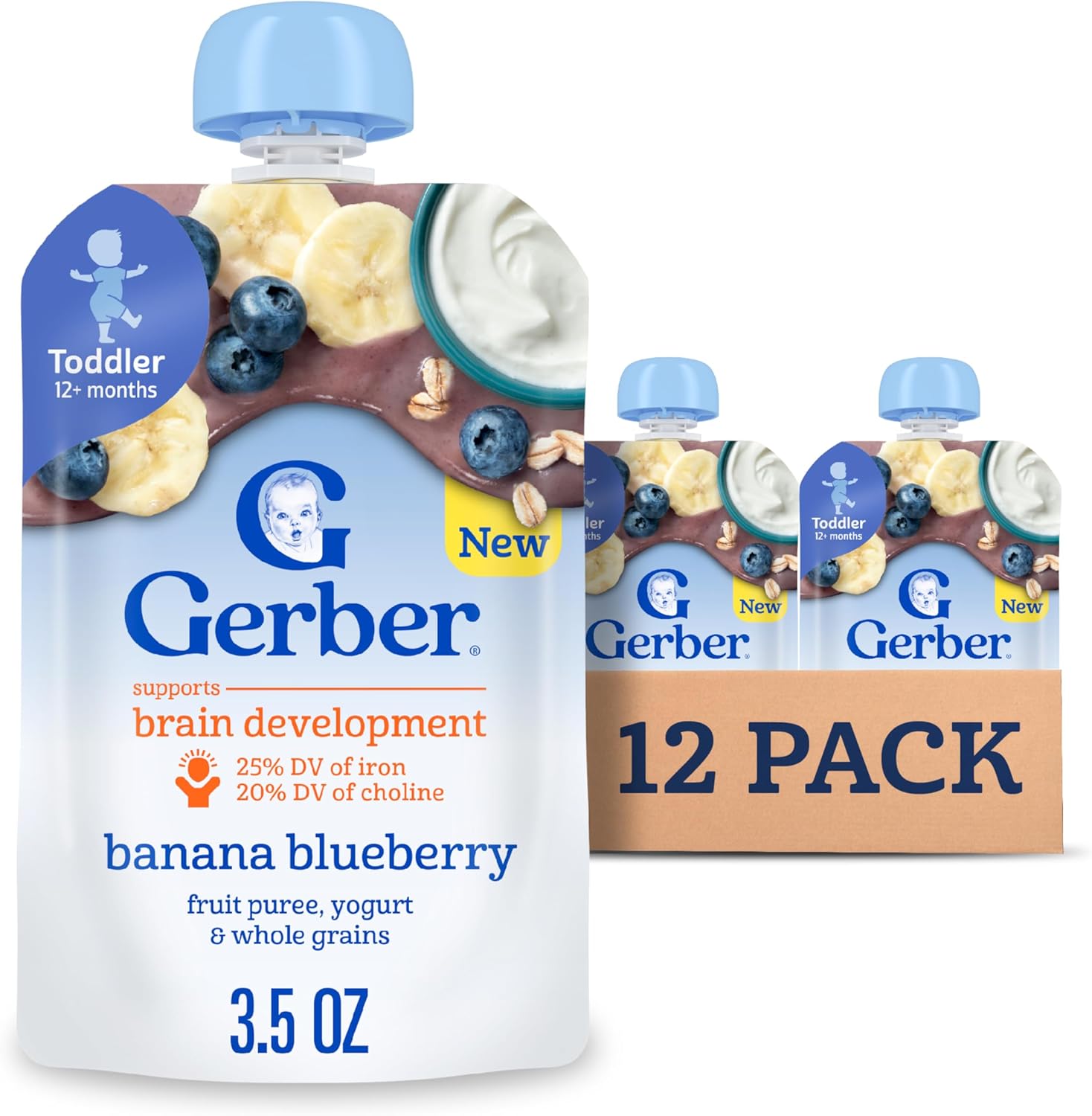 Gerber banana blueberry toddler food pouches pack of 12 front view