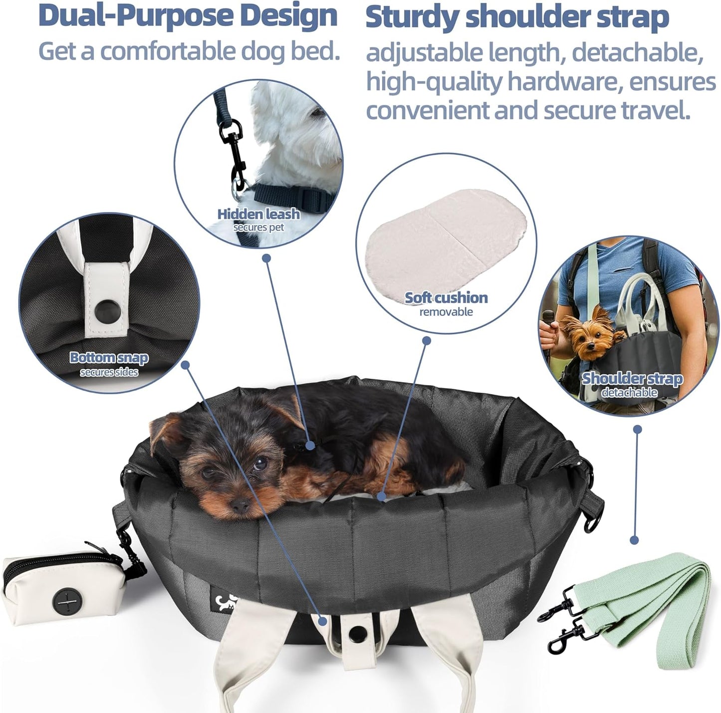 Side profile of Sytopia portable pet carrier purse