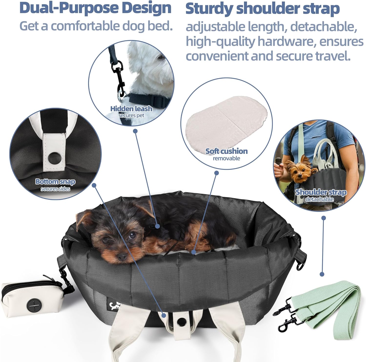 Side profile of Sytopia portable pet carrier purse