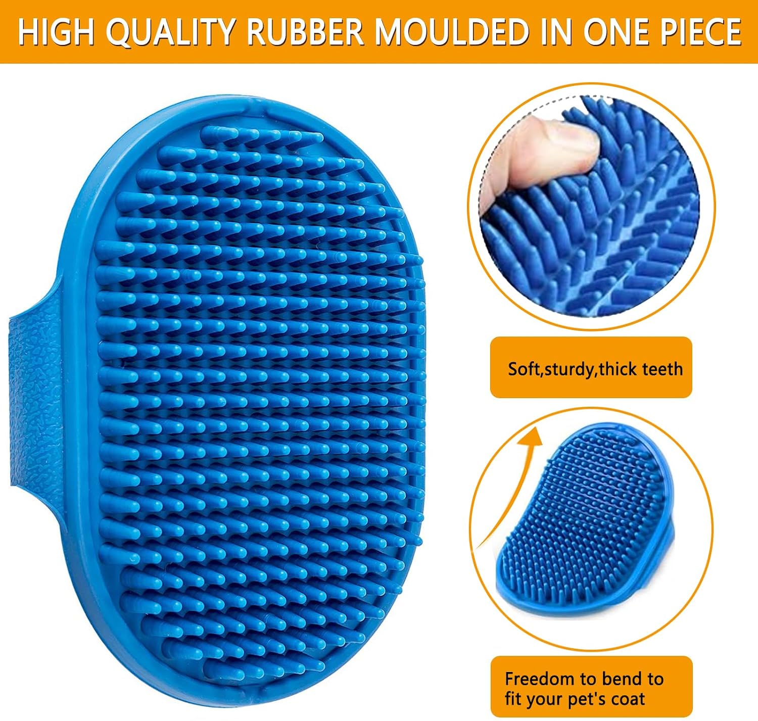 Side view of ROPO cat and dog massage comb illustrating the upgraded textured non-slip back.