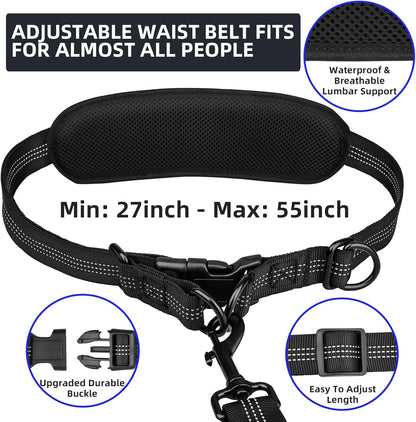 Multifunctional dual layer storage pouch attached to the waist belt containing a phone and dog treats.