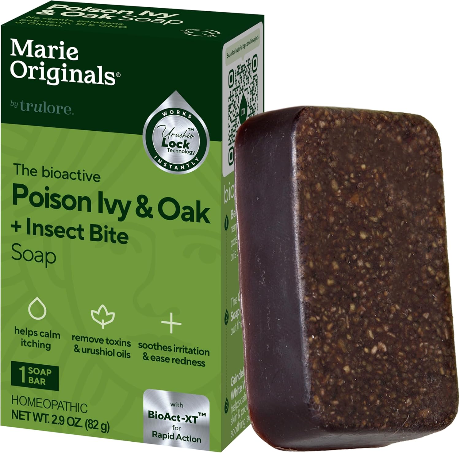 Marie Originals Poison Ivy Soap Bar front packaging view showing all natural anti itch treatment benefits