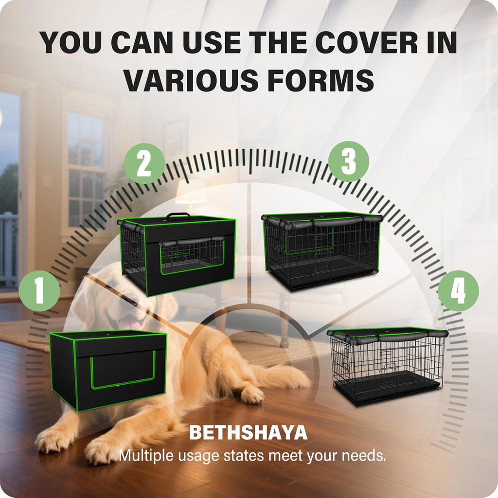 Bethshaya anxiety relief pet kennel cover showing top handle and zipper installation