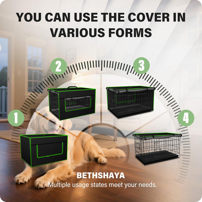 Bethshaya anxiety relief pet kennel cover showing top handle and zipper installation