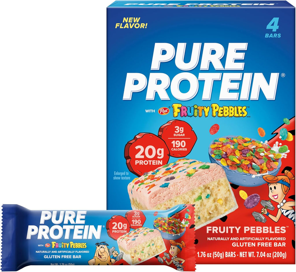 Pure Protein Fruity PEBBLES™ Protein Bars – 20g Protein, 3g Sugar, 190 Calories (4 count) Low Sugar* High Protein Snack – Gluten Free - Perfect for a Healthy Snack. - Image 1