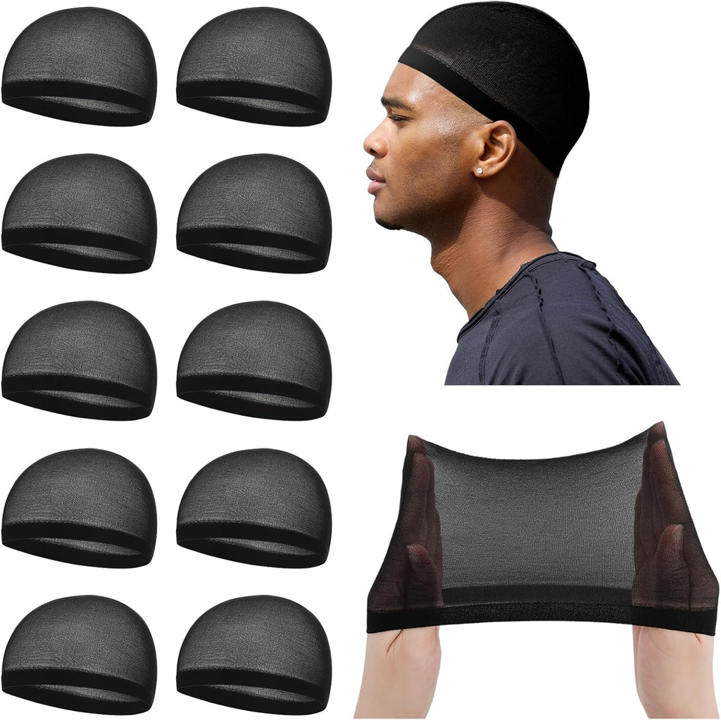 Ramede 10 pieces black stocking wave caps front view