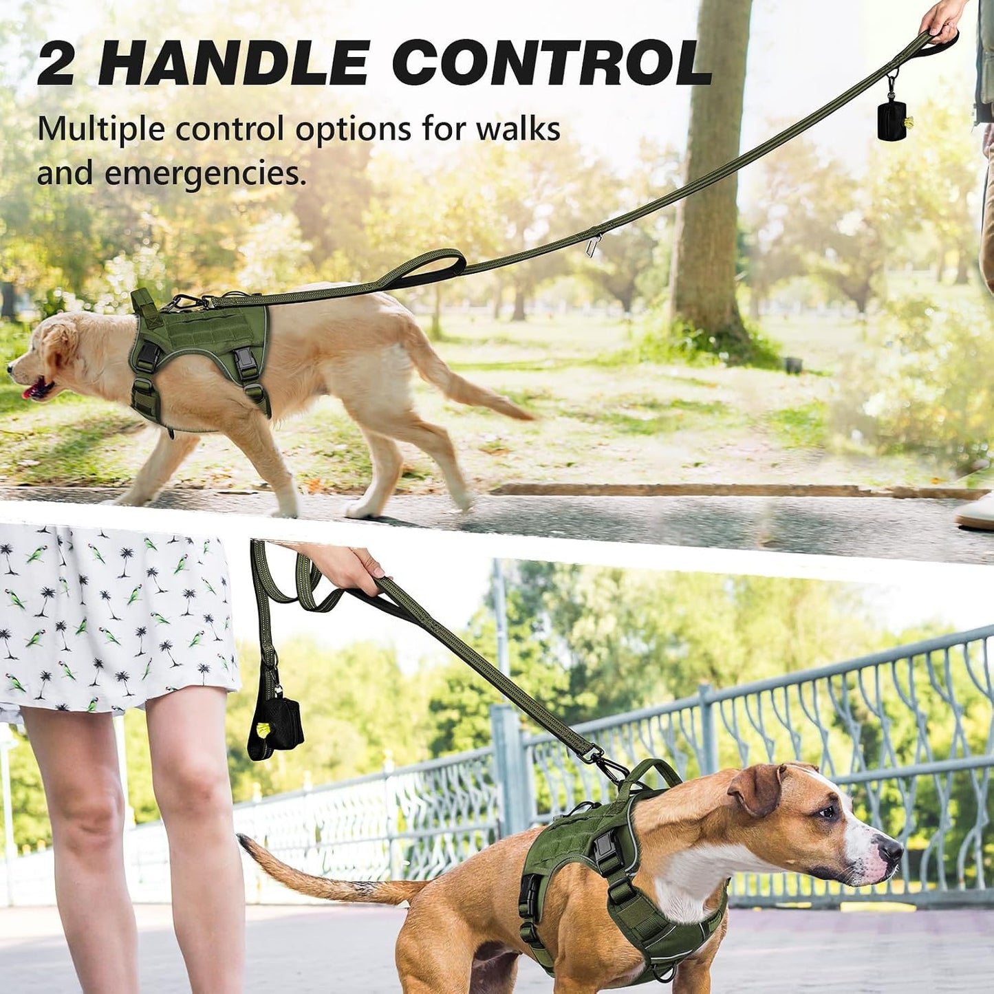 WINGOIN green dog leash with the attached black poop bag holder pouch accessory