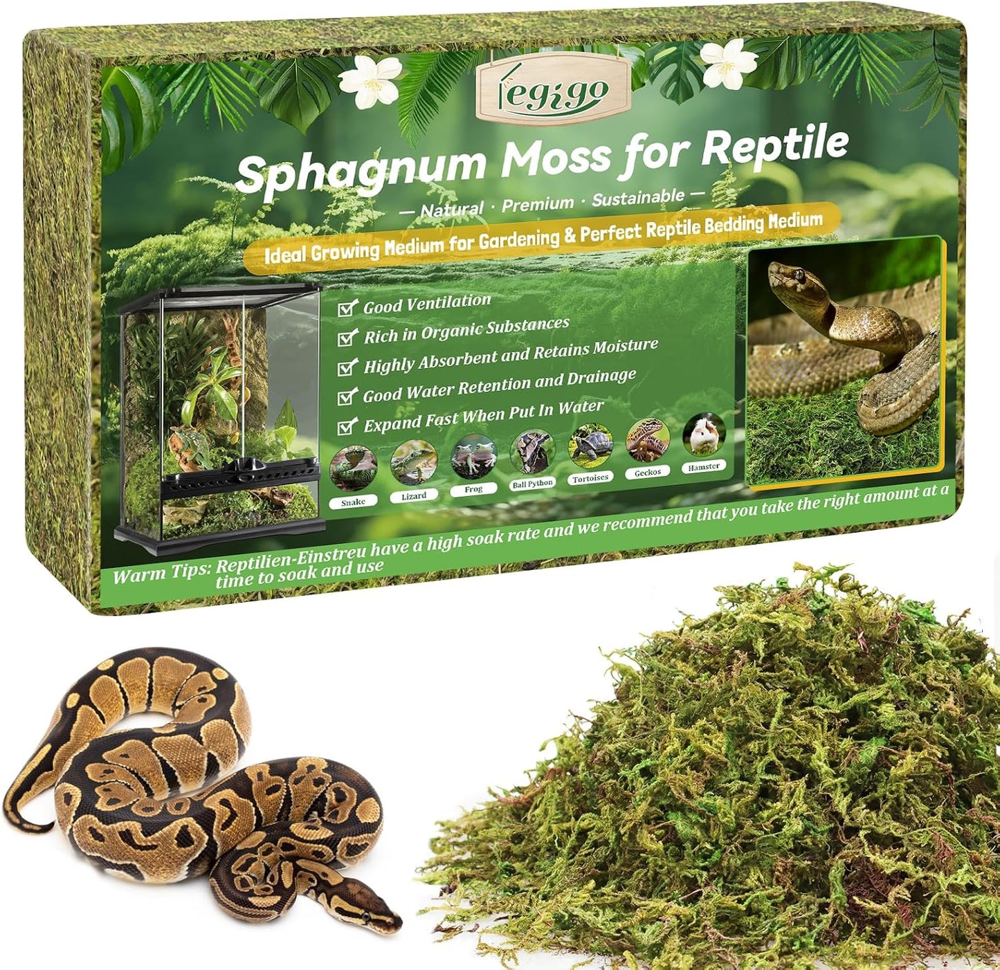 Legigo organic reptile substrate inside a moist hide box setup