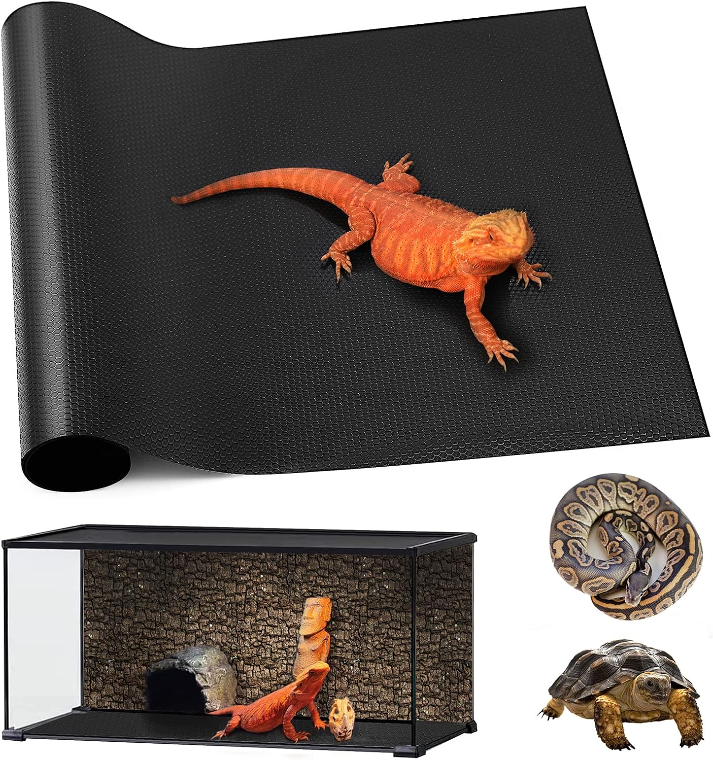SISIPAI LIFE reptile mat black forty gallon terrarium liner front view in packaging.
