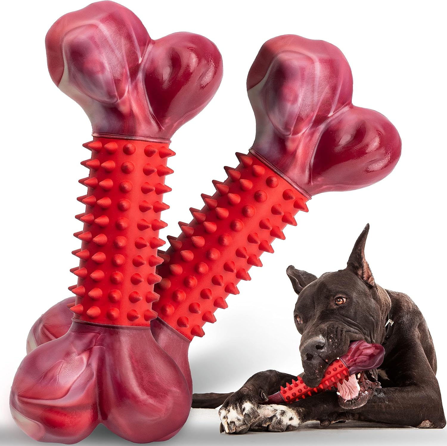 Tough Dog Toys for Aggressive Chewers: Beef Flavored Long Lasting Dog Bones for Large Dogs, Indestructible Dog Chew Toys to Keep Them Busy, Large Dog Toys for Medium & Large Breed, Red - Image 14