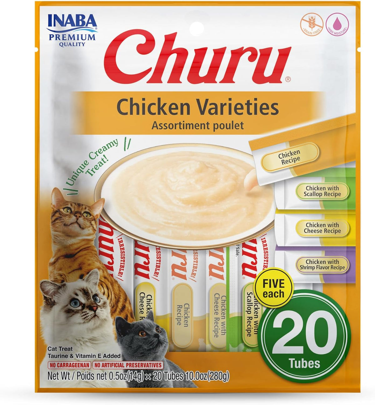 INABA Churu Cat Treats, Lickable, Squeezable Creamy Pure Cat Treat with Green Tea Extract & Taurine, 0.5 Ounces Each Tube, 20 Tubes, Tuna Variety - Image 14
