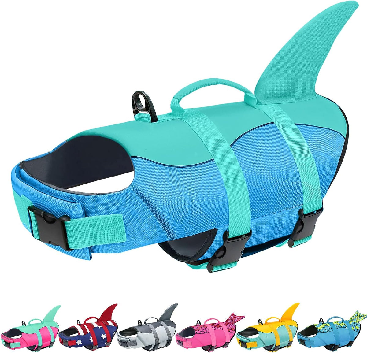 Malier dog safety swimsuit back view with high visibility shark fin