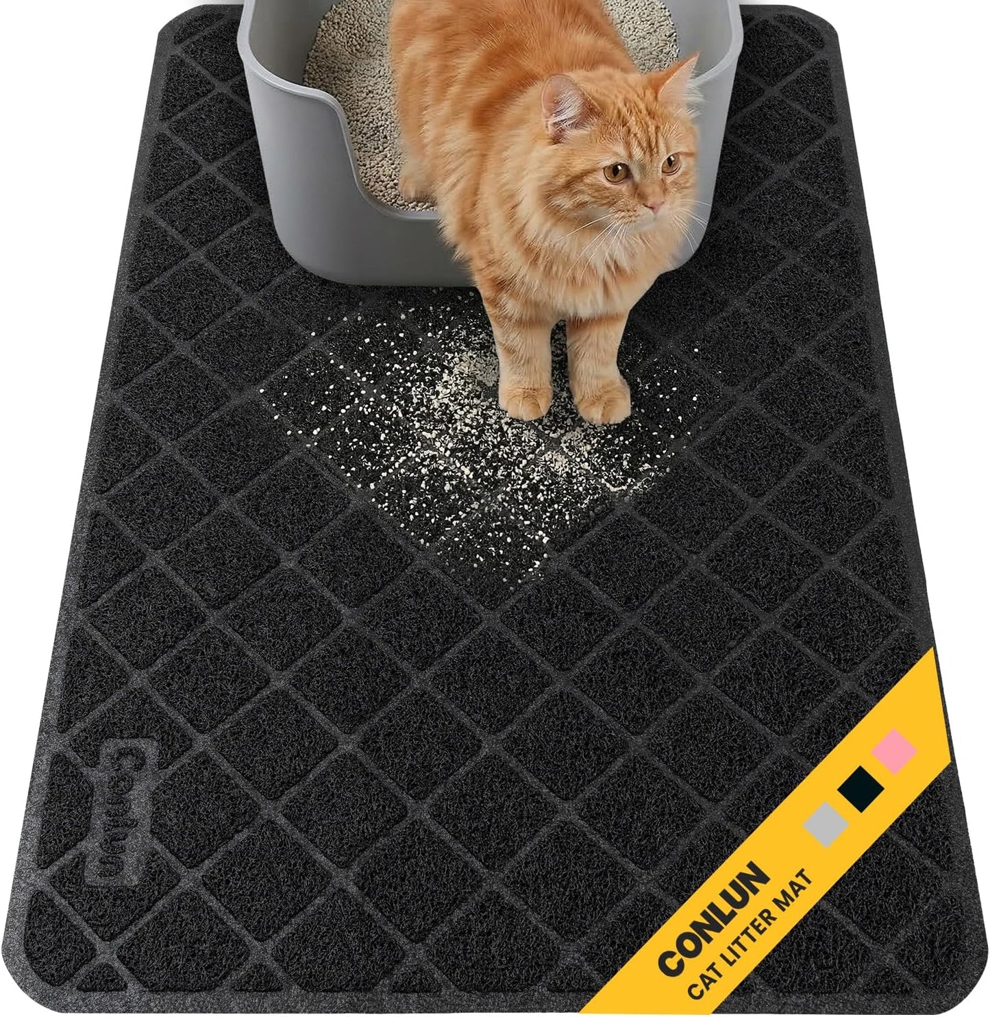 Conlun Cat Litter Mat Litter Trapping Mat, Premium Durable PVC Grid Mesh with Scatter Control, Non-slip, Less Waste Cat Litter Box Mat, Soft on Kitty's Paws, Urine Waterproof, 24" x 17" Grey - Image 13