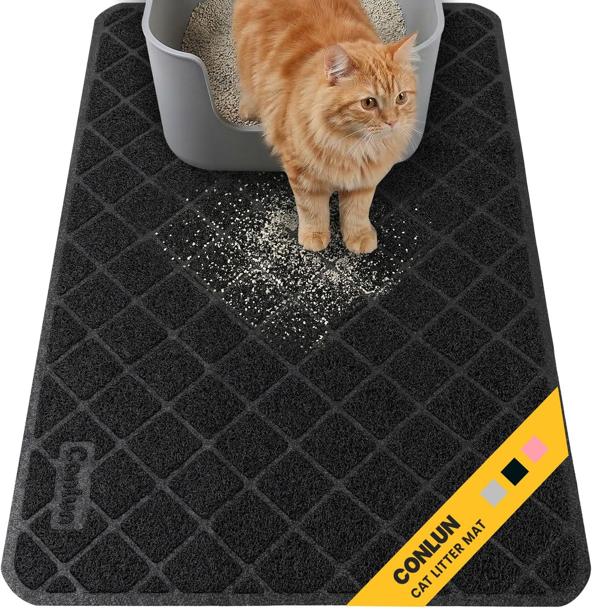 Conlun Cat Litter Mat Litter Trapping Mat, Premium Durable PVC Grid Mesh with Scatter Control, Non-slip, Less Waste Cat Litter Box Mat, Soft on Kitty's Paws, Urine Waterproof, 24" x 17" Grey - Image 13