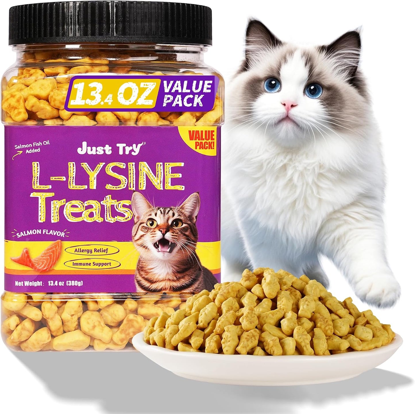 Just Try 13.4 OZ Crunchy Cat Treats Catnip Treats for Cats with Digestive Support, Natural Ingredients Kitten Treats with Real Salmon, Healthy Feline Snacks Training Biscuits Dental Care - Image 11