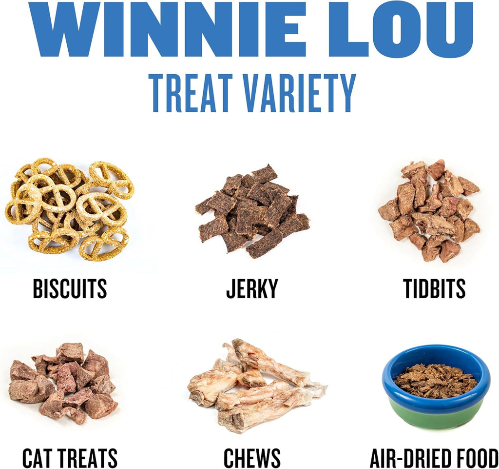 Winnie Lou whole food dog meal showing ingredients like grass fed bison and free range lamb.
