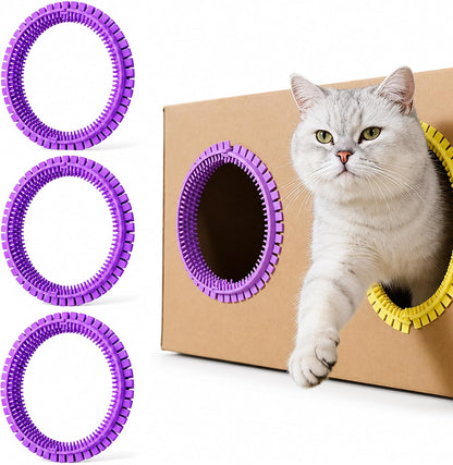 3-Pack Cat Self Groomer for Cardboard Box, DIY Grooming Brush Ring for Cat House Door Hole, Hands-Free Corner Scratching Brush for Removing Loose Hair & Shedding (Yellow) - Image 11