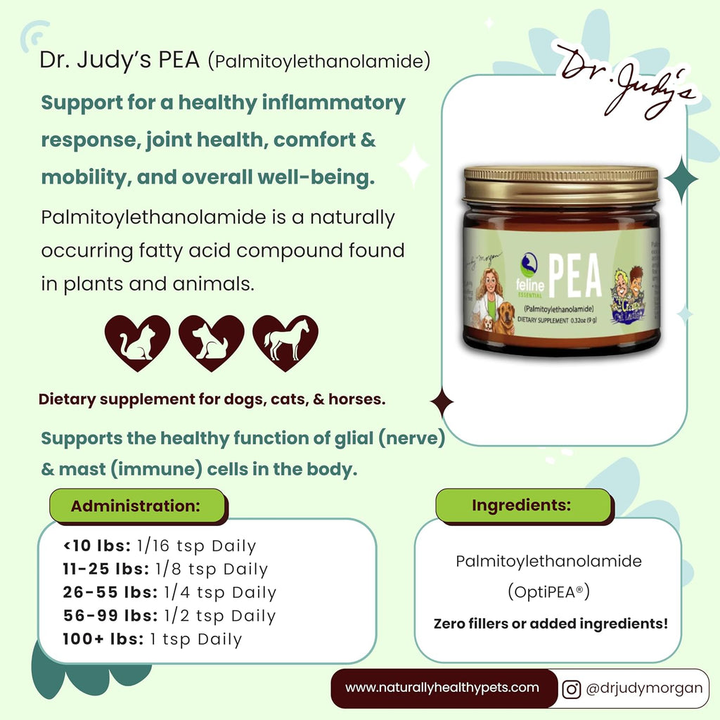 Dr. Judy Morgan Feline Essentials label details showing PEA ingredients