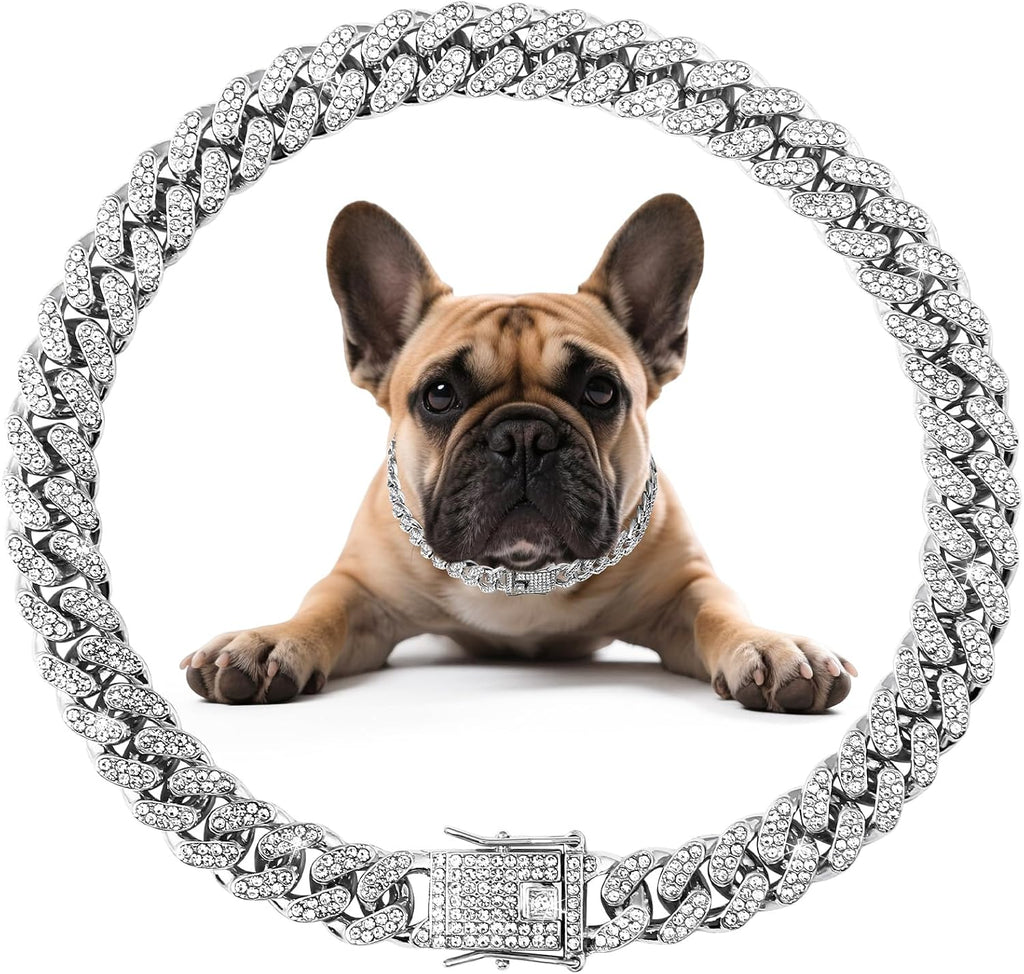 Dog Necklace Metal Cuban Link Dog Collar Gold Crystal Chain Collar with Design Secure Buckle Pet Collar Jewelry Accessories for Small Medium Large Dogs Cats(8inch) - Image 10