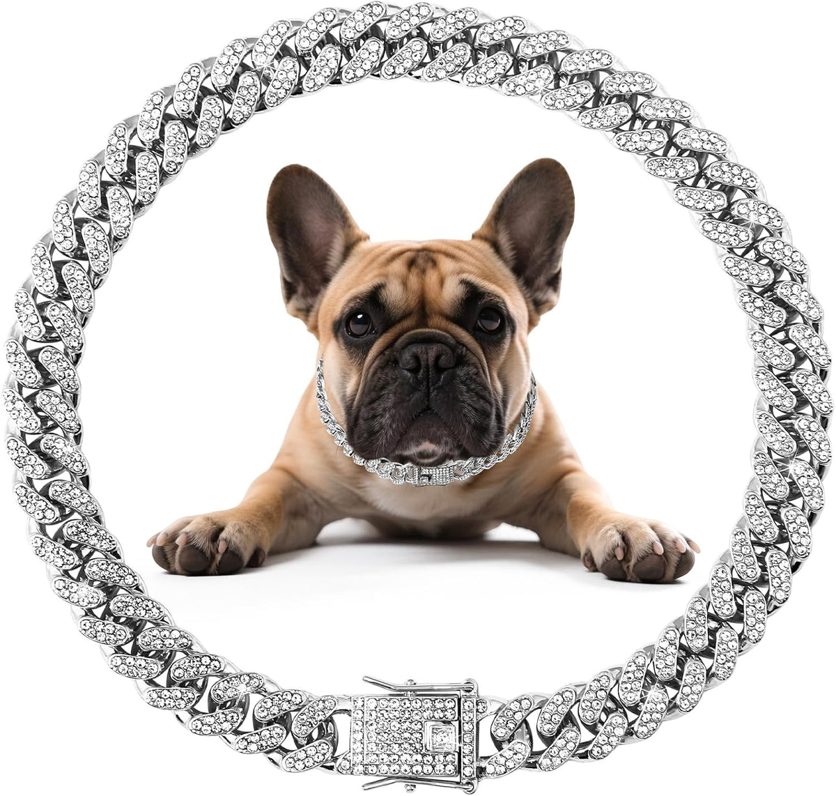 Dog Necklace Metal Cuban Link Dog Collar Gold Crystal Chain Collar with Design Secure Buckle Pet Collar Jewelry Accessories for Small Medium Large Dogs Cats(8inch) - Image 10