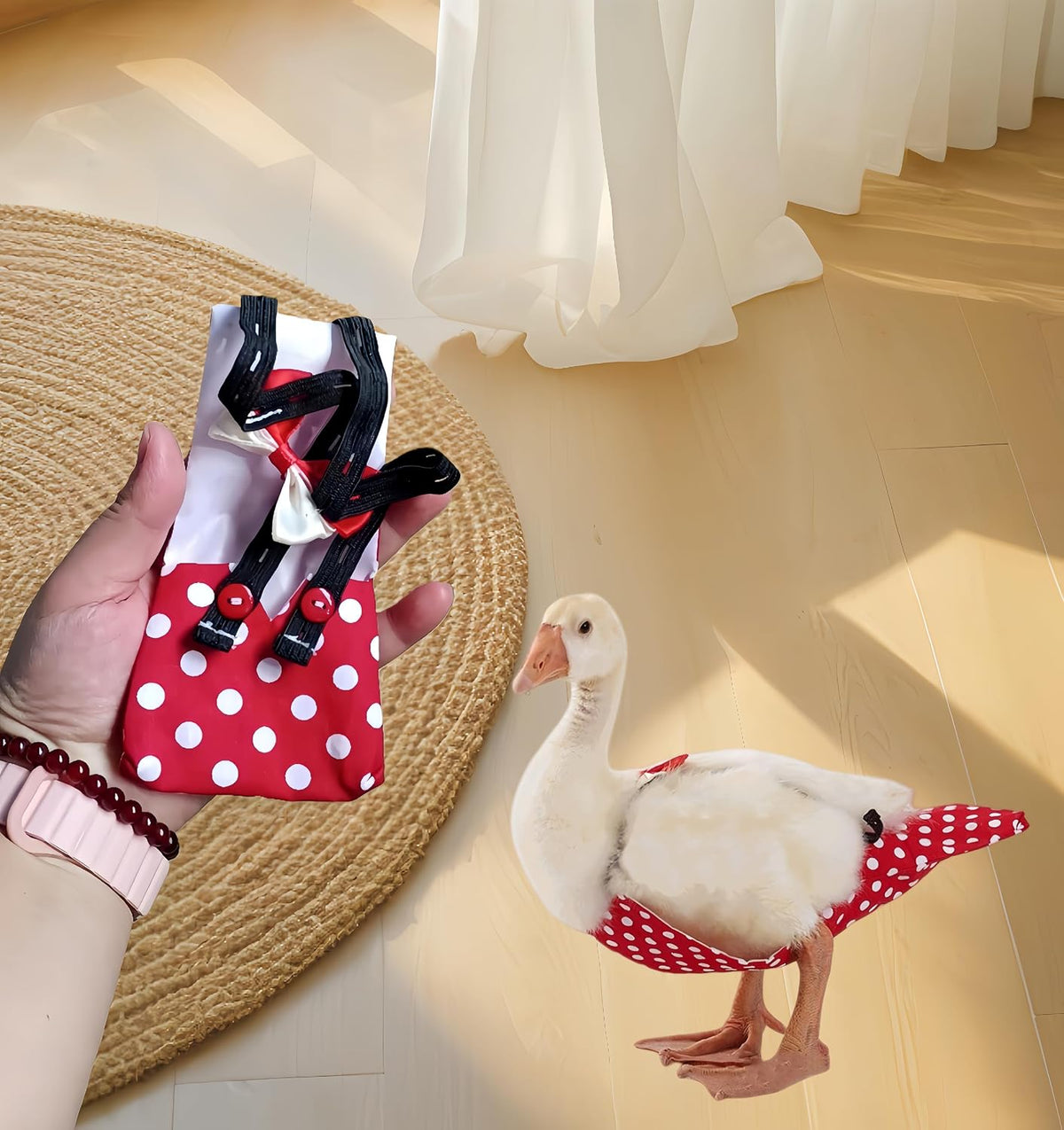2 Pack Chicken Diapers for Hens, Roosters, Diapers for Ducks, Ducklings, Reusable Pet Diaper with Bow Ties Waterproof Poultry Nappies for Geese Pet Ducks,Red Polka Dots&Banana,L - Image 7