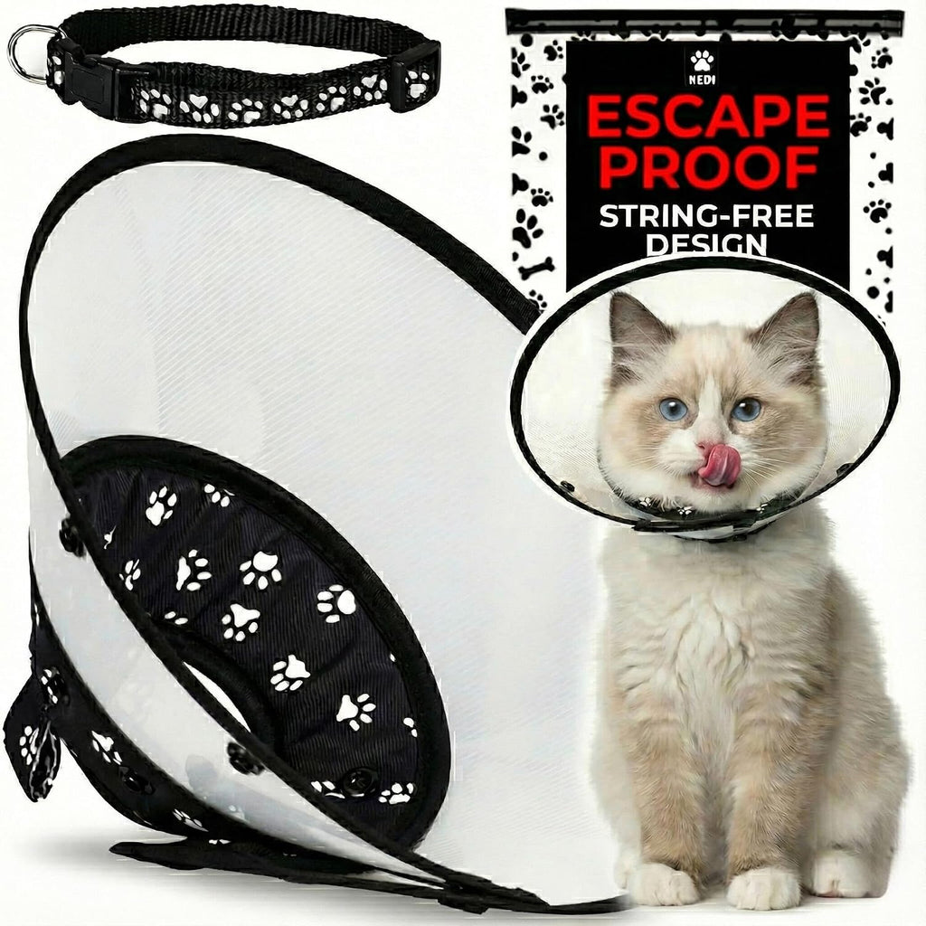Cat Recovery Cone Kit Post Surgical Soft Pet Vest, Collar, and Non-Irritating Protection Cone for Cats - Comfortable Injury Care Solution (Black with White Paws, Medium) - Image 11