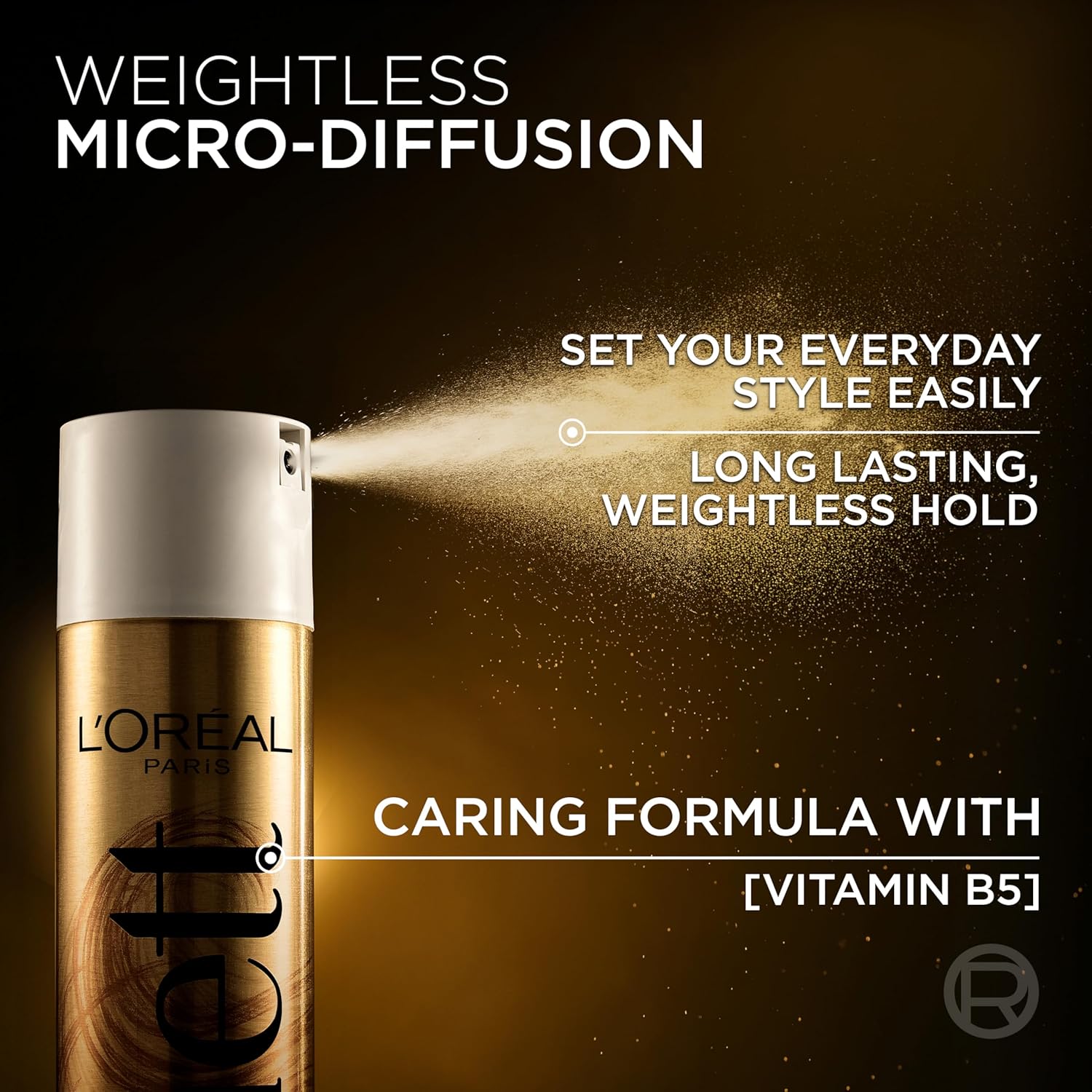 Premium micro diffusion hairspray by L'Oreal Paris for brushable salon hold