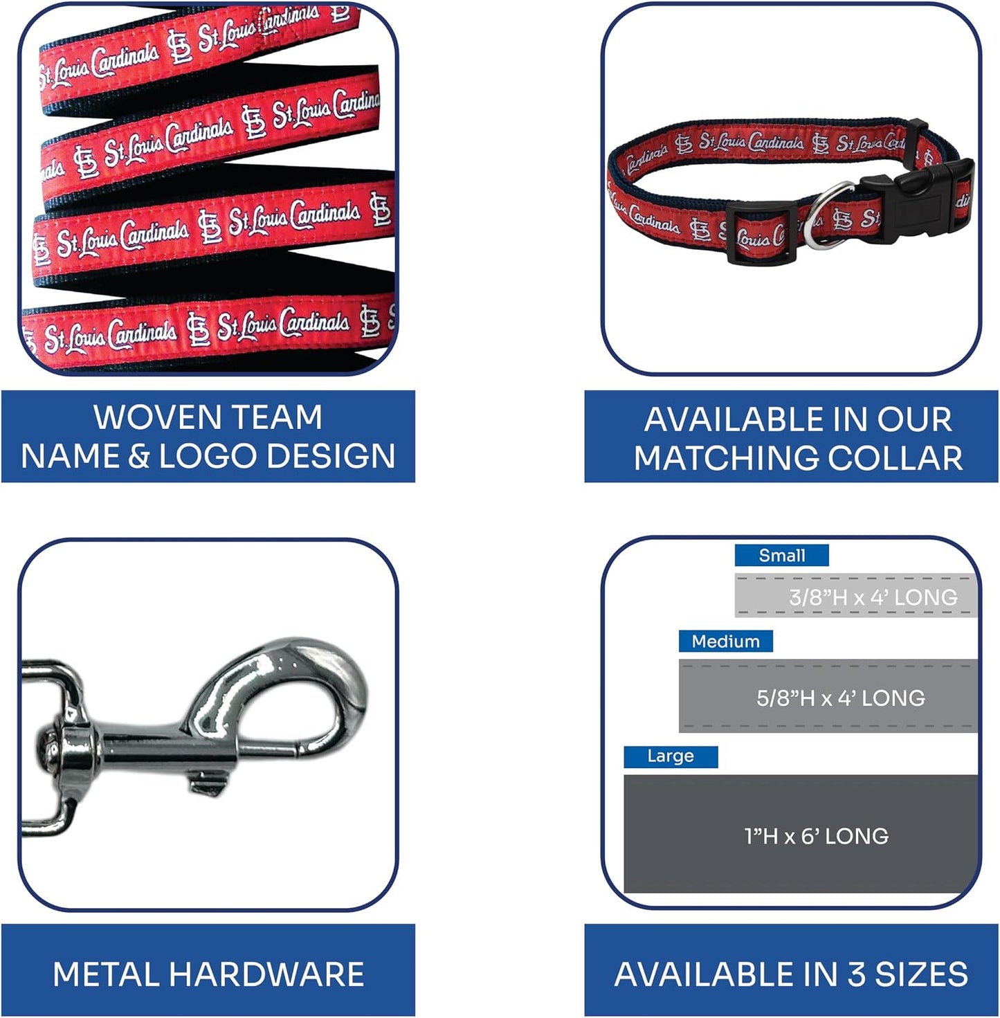 Detailed view of woven team lettering on Cardinals large dog leash