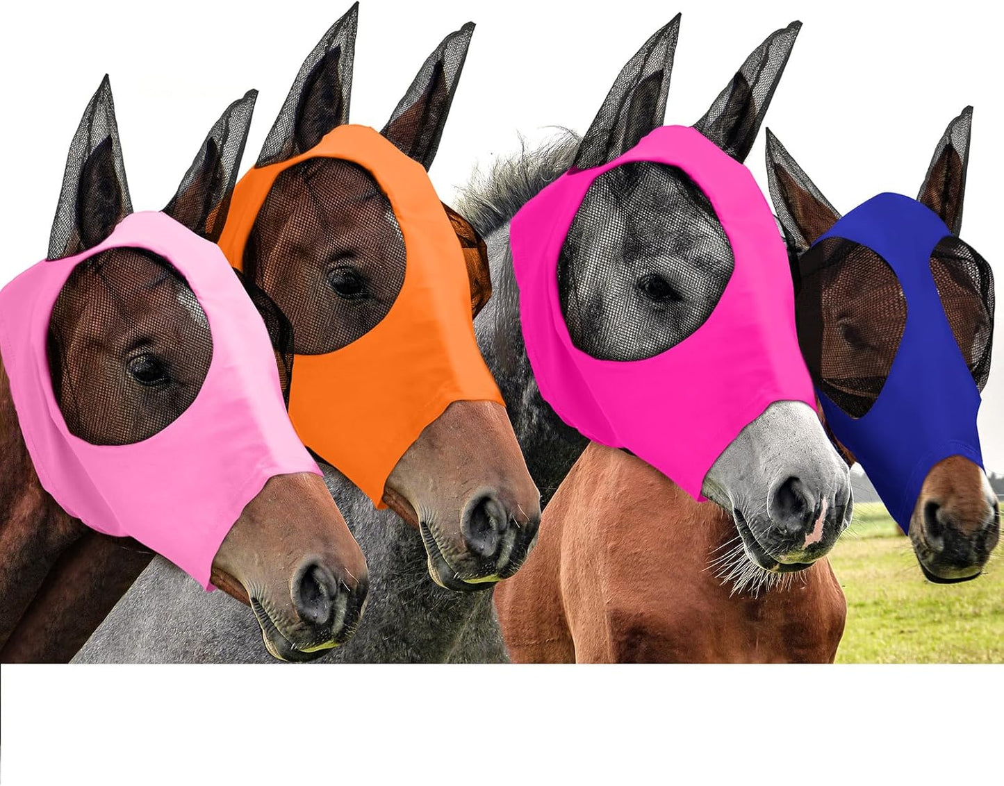 Full set of four Frienda horse fly masks showing assorted colors