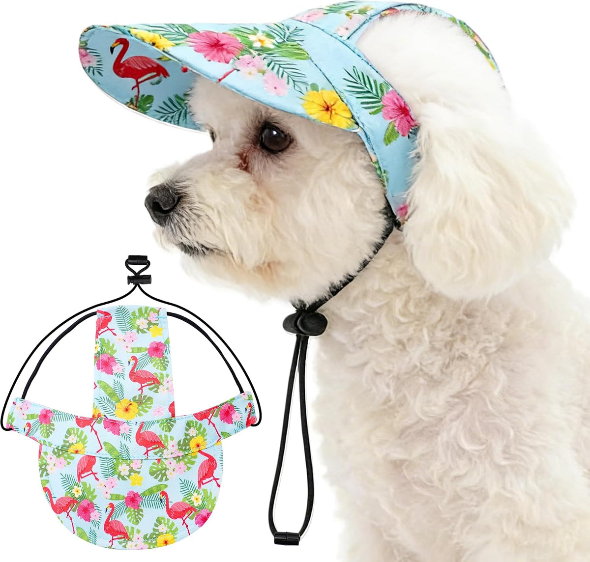 JpGdn dog baseball cap front view with Hawaiian Flamingo print