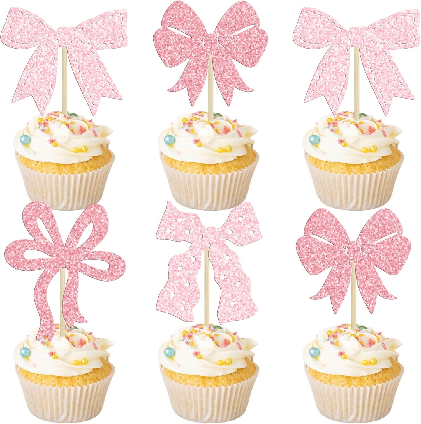 Ephlyn pink bow cupcake toppers front view