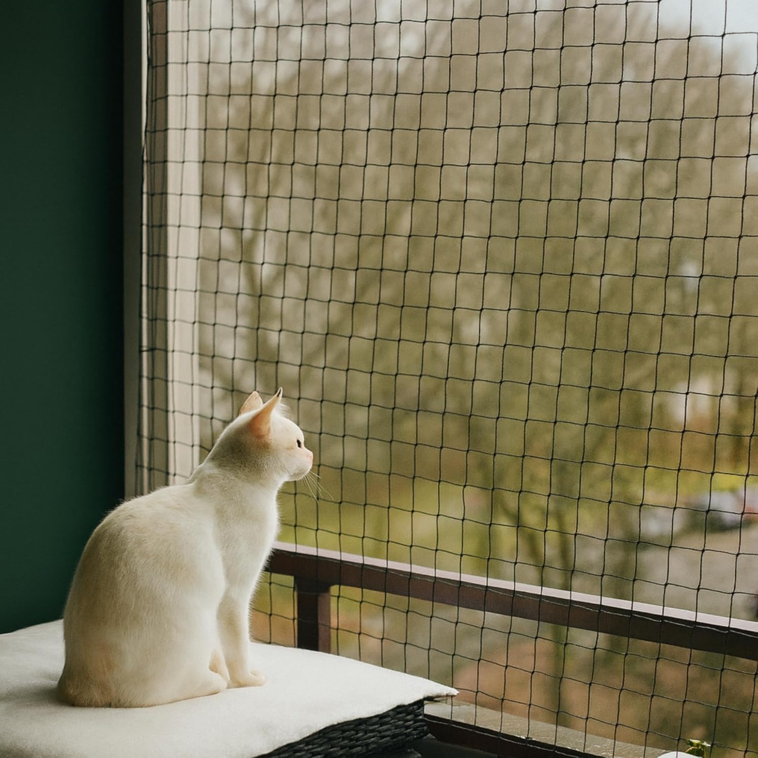 Cat safety net installed on apartment balcony