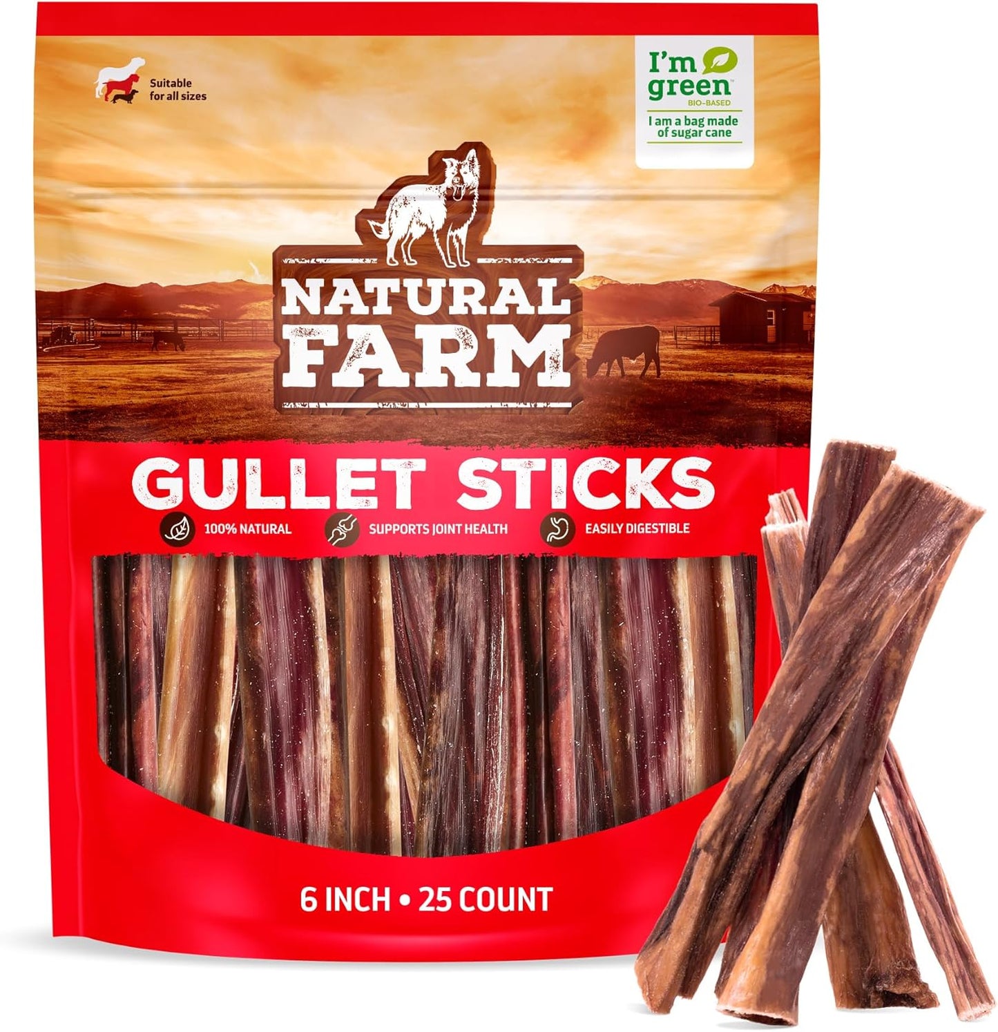 Natural Farm gullet sticks dog chews front view of packaging
