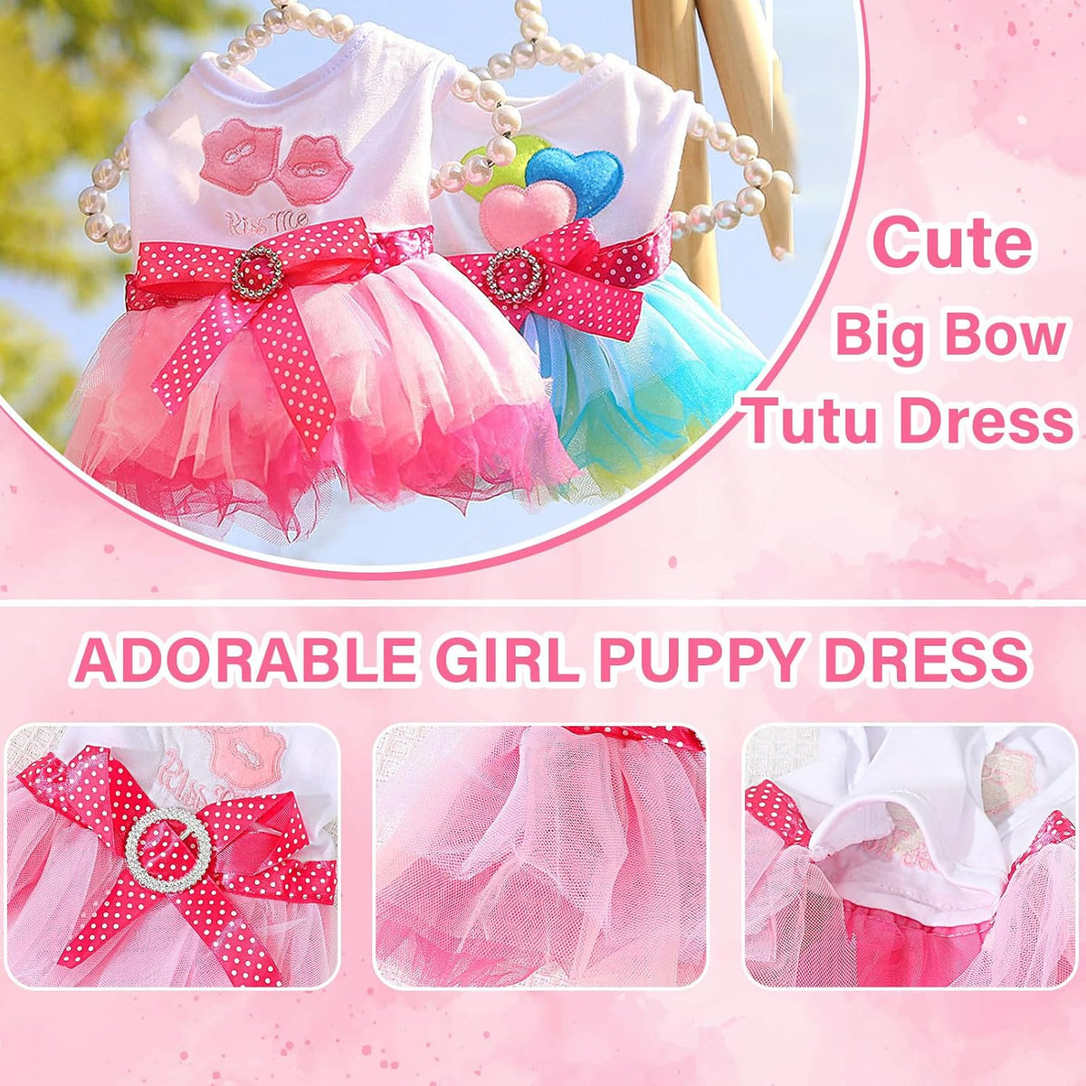 Black puppy princess dress with sparkling bow detail close up view