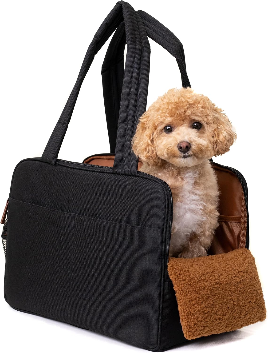 Wagfur black dog purse carrier front view for small pets