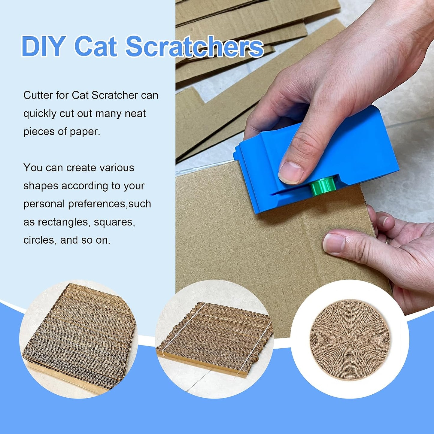 Handheld cardboard cutting tool showing ergonomic kitty design