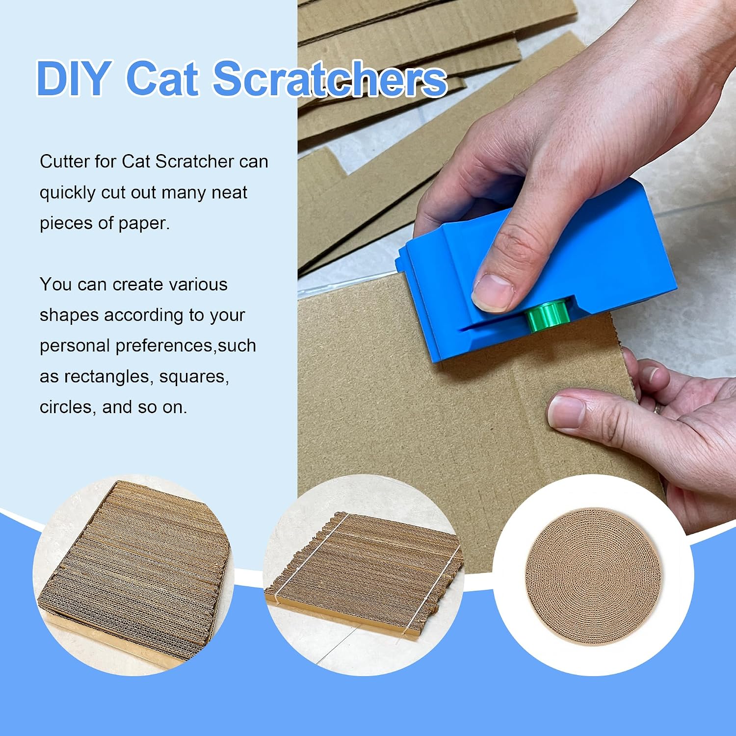 Handheld cardboard cutting tool showing ergonomic kitty design