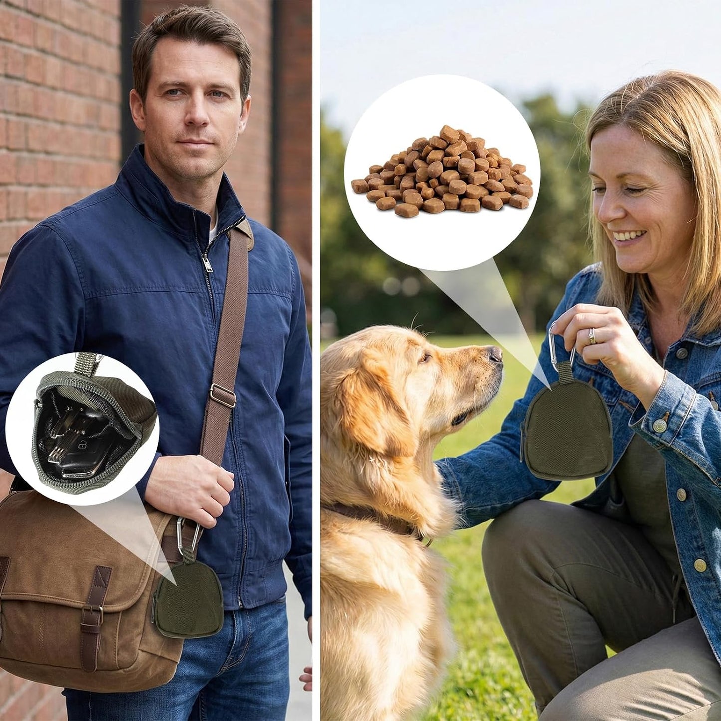 Side profile of Tweruna portable snack bag for dogs