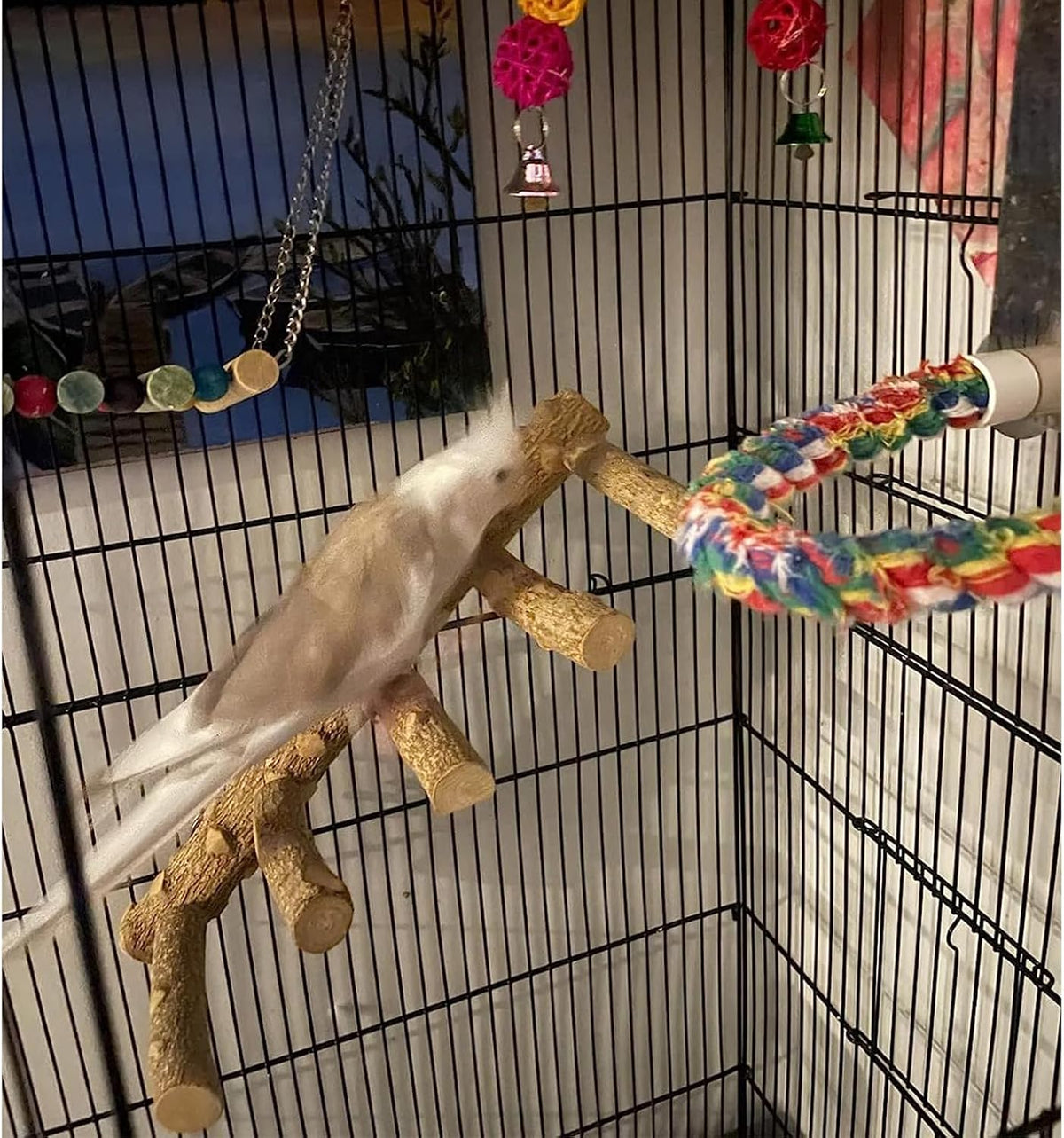 Bird Parrot Ladder Perch for Cage, Nature Wooden Bird Bridge Exercise Stands Parrot Climbing Chewing Toys for Small Animal - Image 2